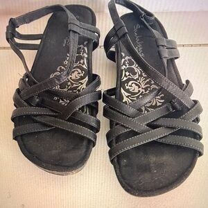 Sandalistas by Aetrex Woman Black Strappy Leather Sandals Size 9.5 M